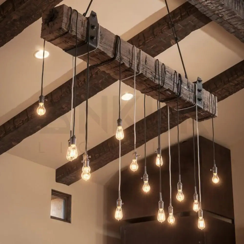 ANKUR WOODEN LOG ROPE HANGING VINTAGE CHANDELIER - Ankur Lighting