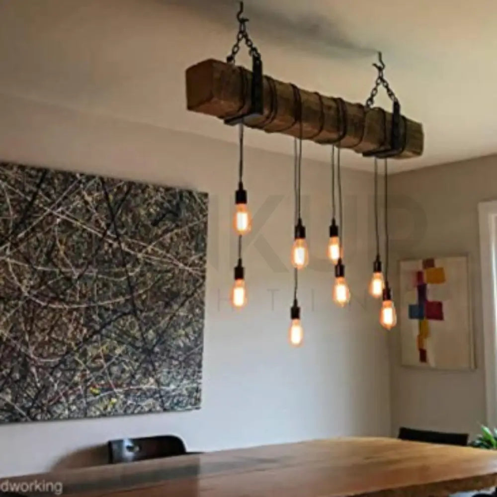 ANKUR WOODEN LOG ROPE HANGING VINTAGE CHANDELIER - Ankur Lighting