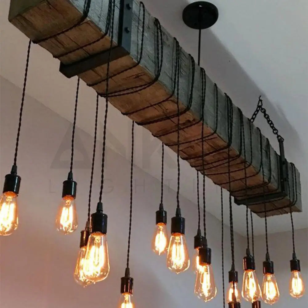 ANKUR WOODEN LOG ROPE HANGING VINTAGE CHANDELIER - Ankur Lighting