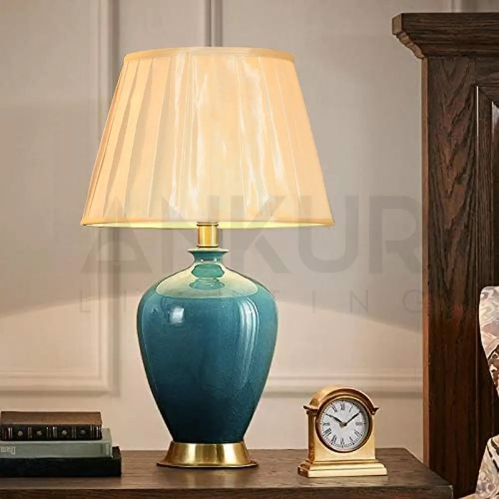 AQUA CERAMIC BEDSIDE TABLE LAMP - Ankur Lighting