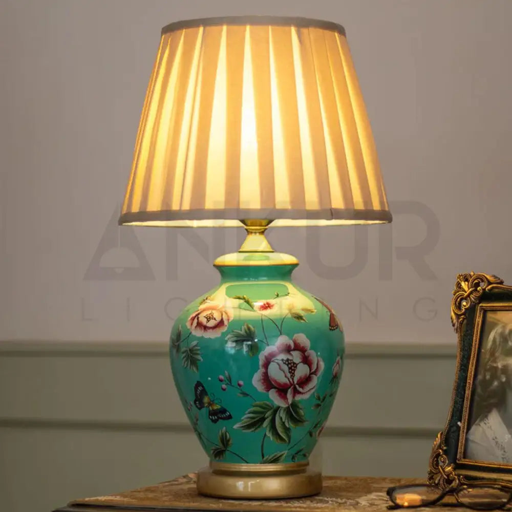 BLOOM CERAMIC BEDSIDE TABLE LAMP - Ankur Lighting