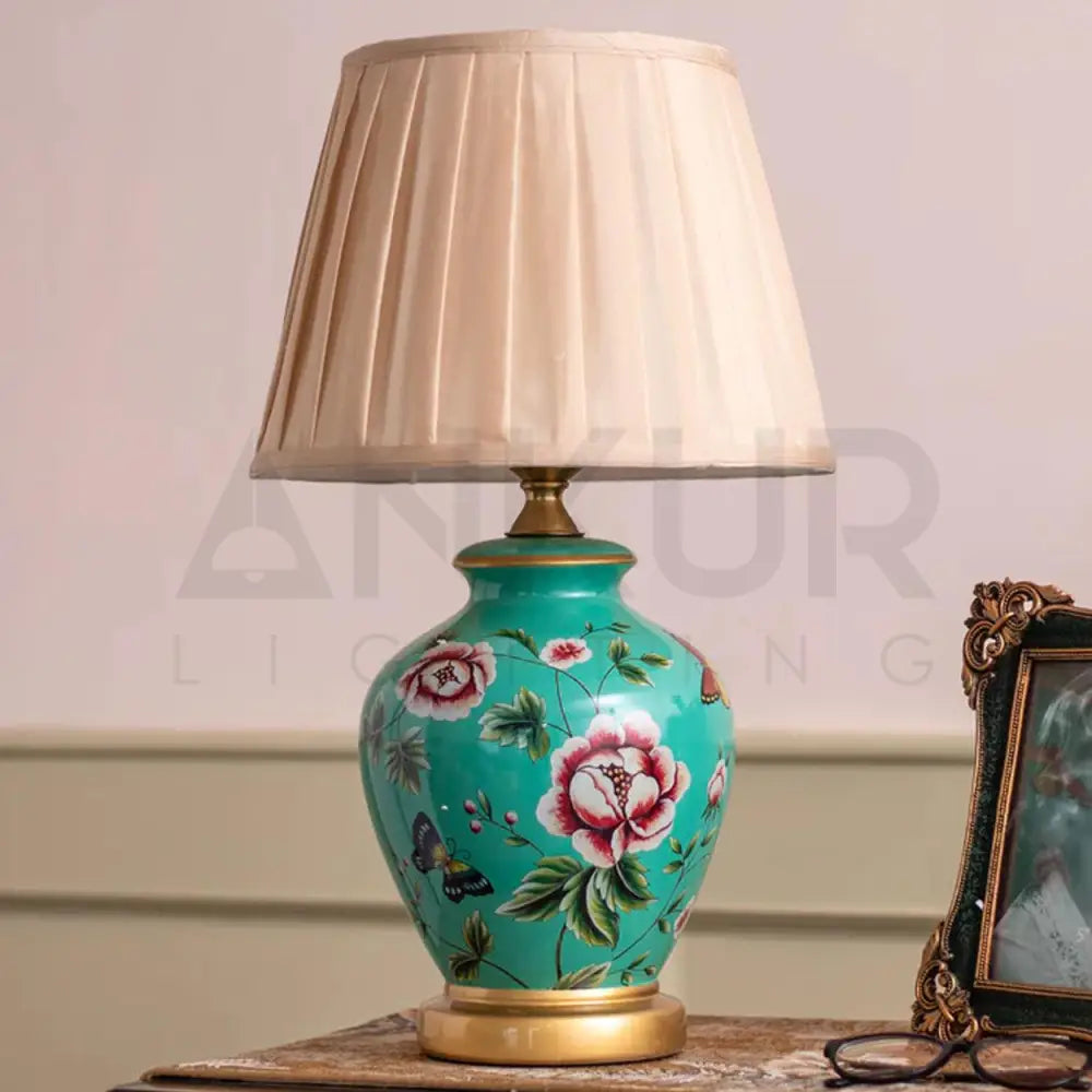 BLOOM CERAMIC BEDSIDE TABLE LAMP - Ankur Lighting