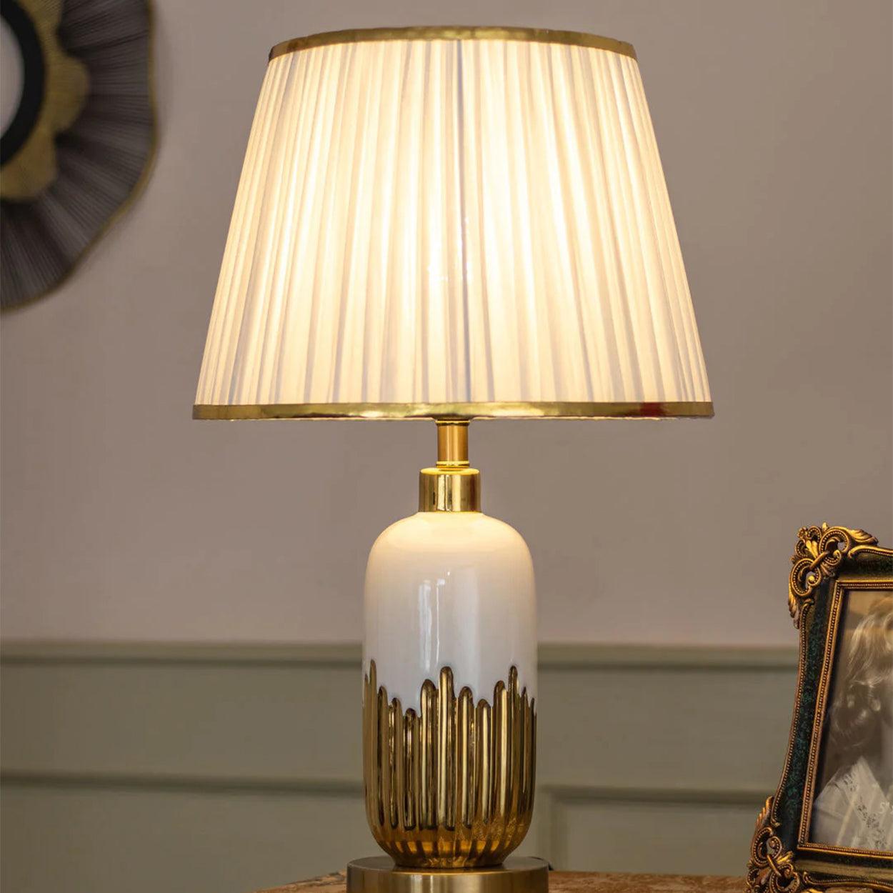 CAPSULE GOLD AND WHITE CERAMIC TABLE LAMP BEDSIDE LAMP - Ankur Lighting