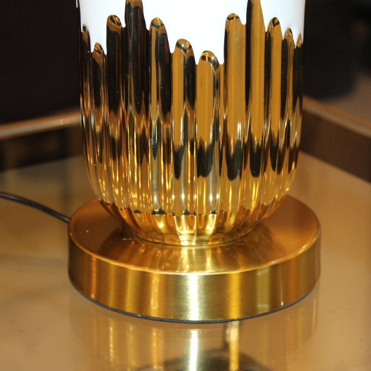 CAPSULE GOLD AND WHITE CERAMIC TABLE LAMP BEDSIDE LAMP - Ankur Lighting