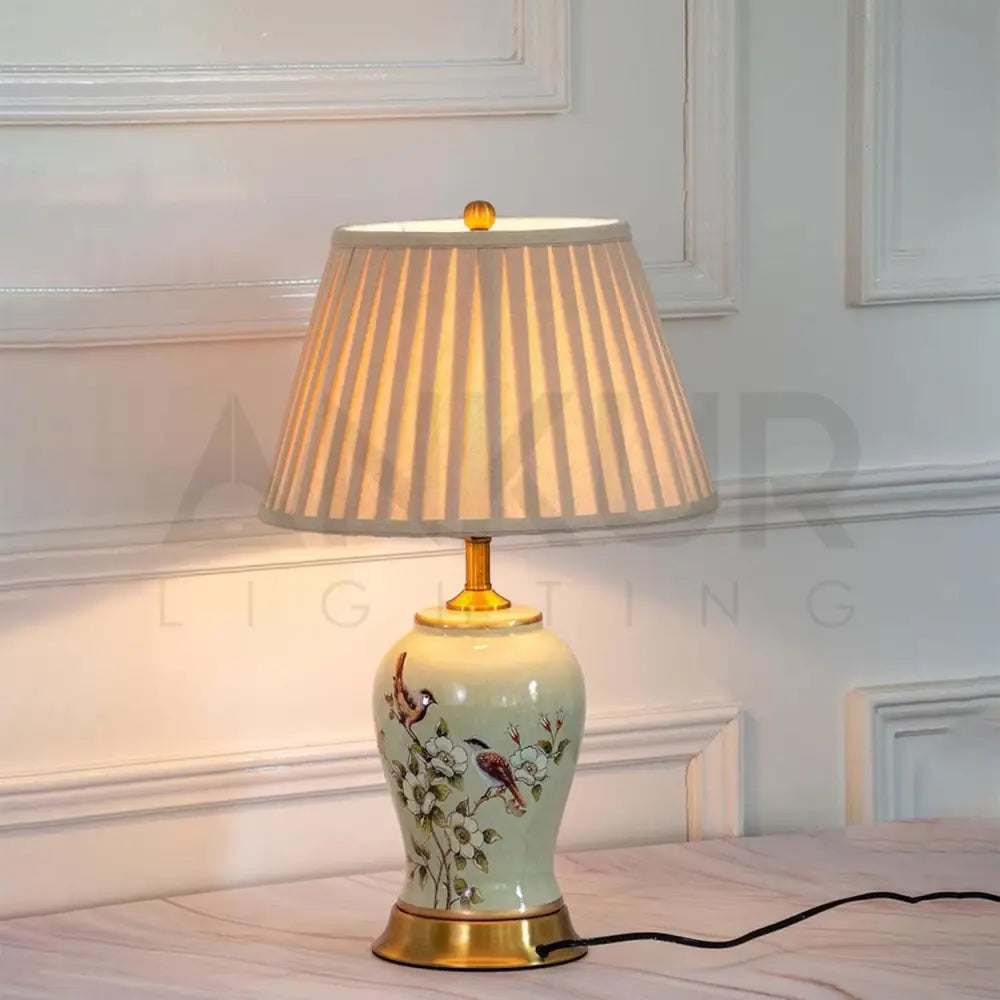 CHIRP FLORAL PATTERN CERAMIC TABLE LAMP SLIM AND FAT - Ankur Lighting