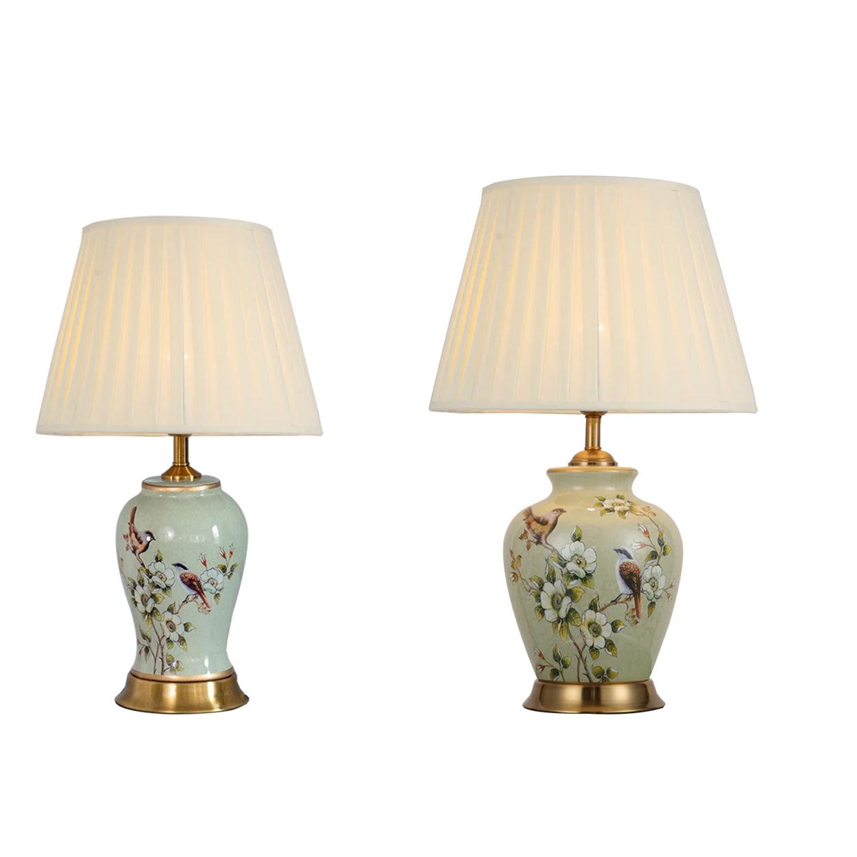 CHIRP FLORAL PATTERN CERAMIC TABLE LAMP SLIM AND FAT - Ankur Lighting