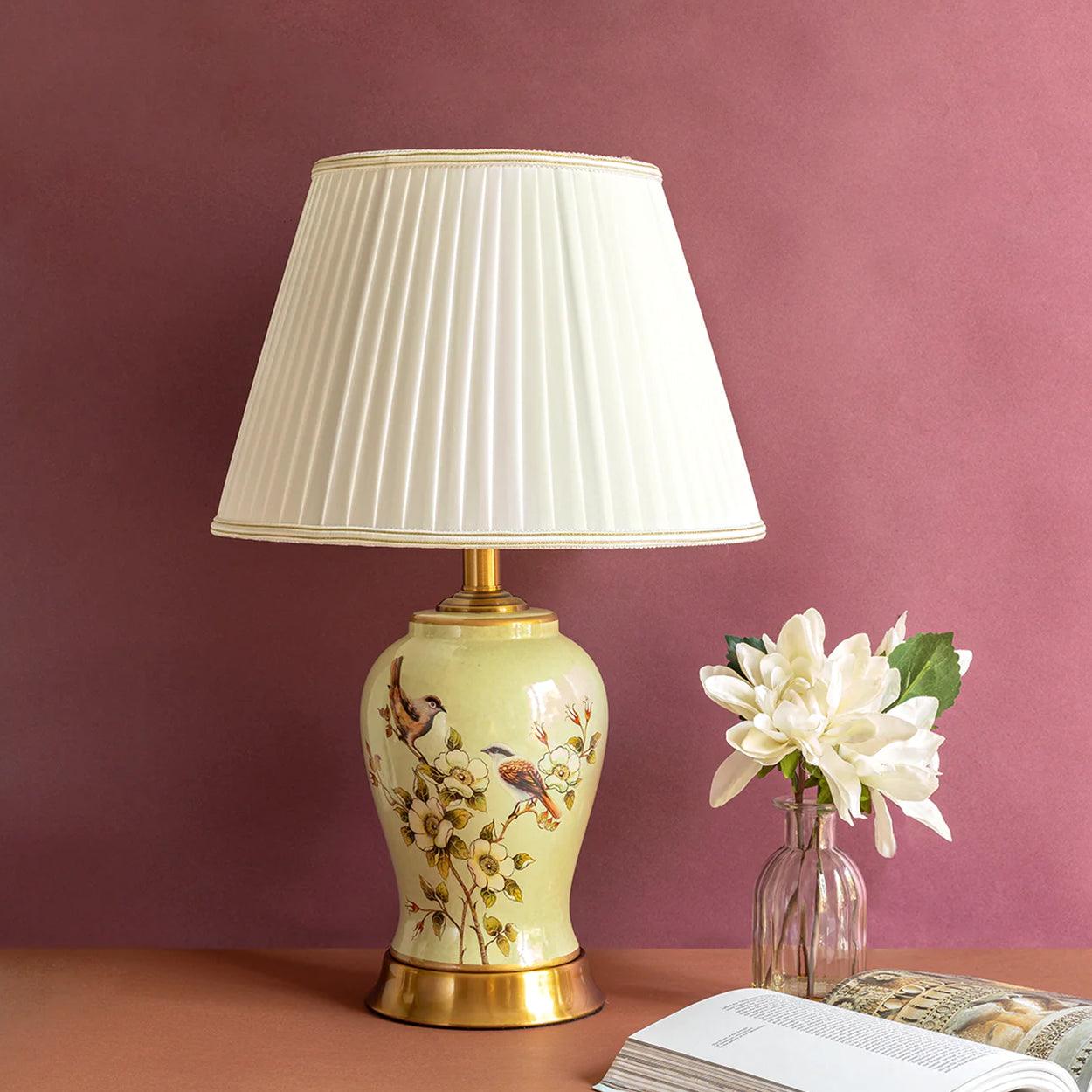 CHIRP FLORAL PATTERN CERAMIC TABLE LAMP SLIM AND FAT - Ankur Lighting