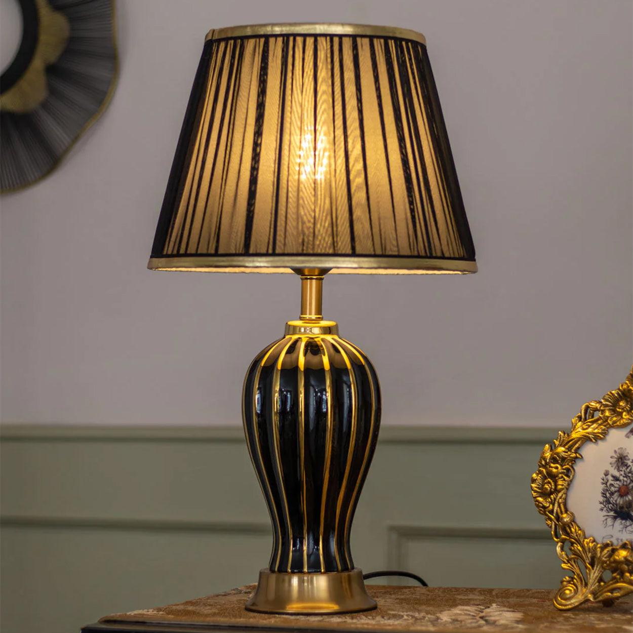 DRIB MODERN GOLDEN STRIPED CERAMIC TABLE LAMP - Ankur Lighting