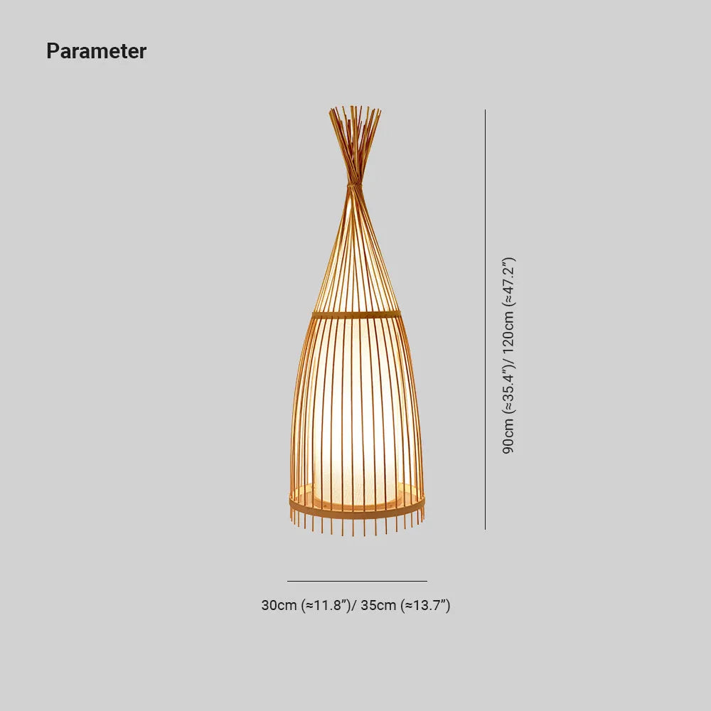 ANKUR CYGNET RUSTIC BOTTEL RATTAN FABRIC CAGE FLOOR LAMP