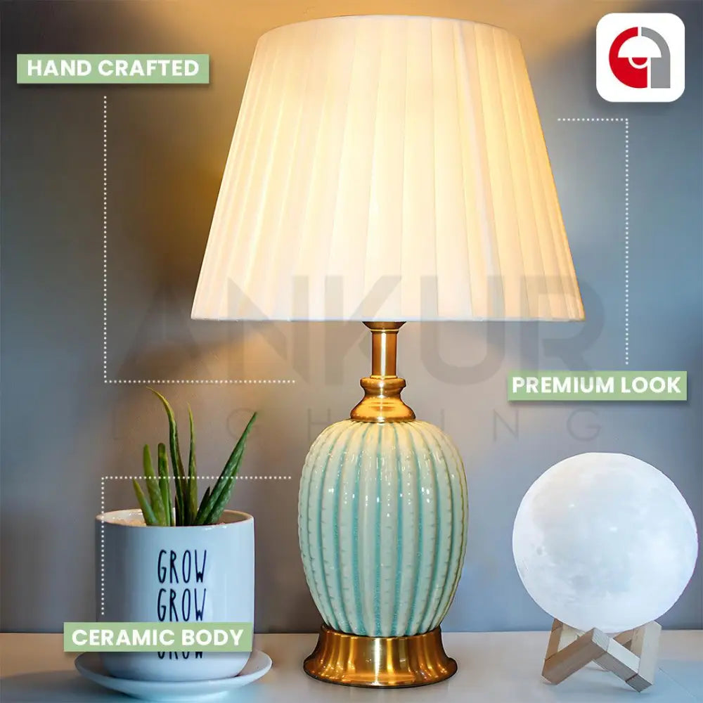 FLUTED CERAMIC BEDSIDE TABLE LAMP - Ankur Lighting