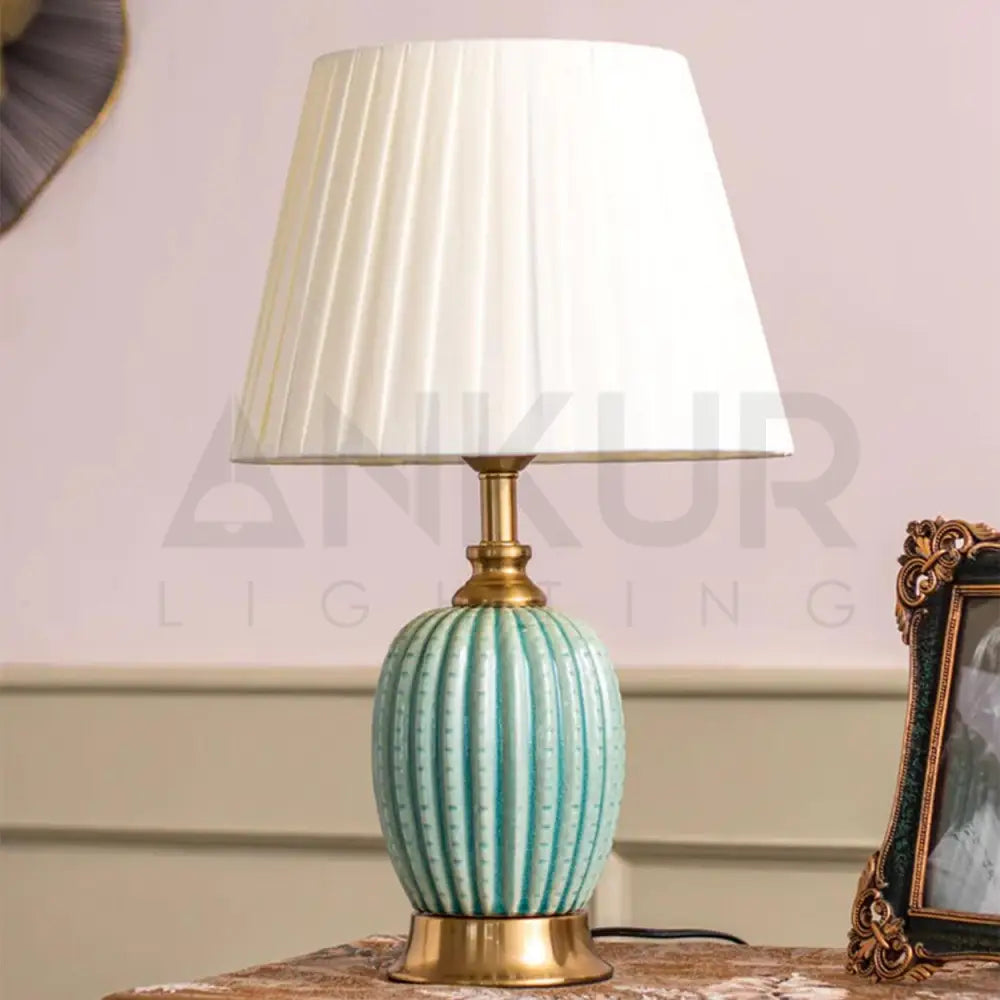 FLUTED CERAMIC BEDSIDE TABLE LAMP - Ankur Lighting