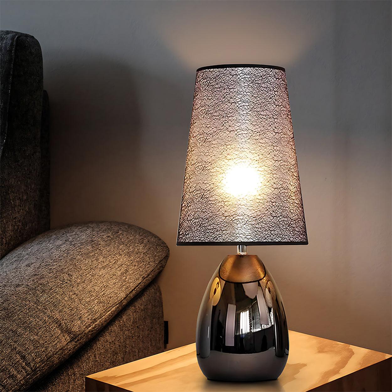 NOIR GLOSSY BLACK METAL BEDSIDE TABLE LAMP - Ankur Lighting