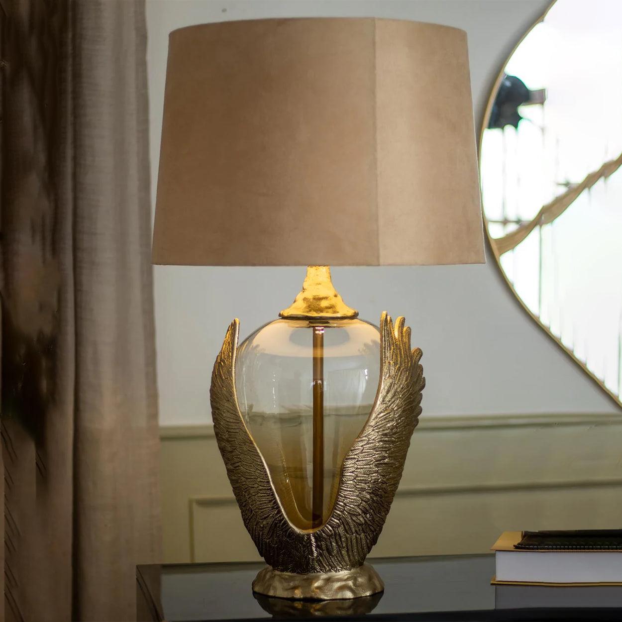 PHOENIX WING HAND MADE METAL AND GLASS TABLE LAMP - Ankur Lighting