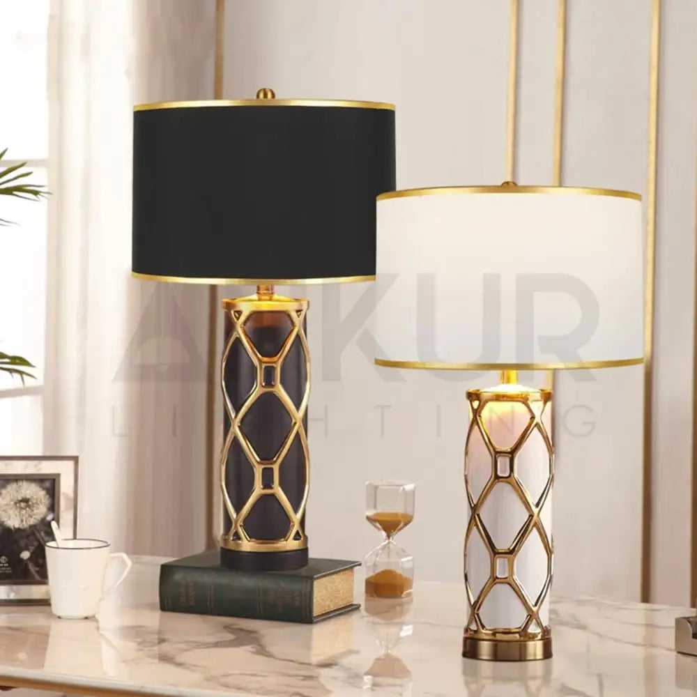 ROWAN MODERN GOLDEN STRIPES CERAMIC TABLE LAMP BEDSIDE LAMP - Ankur Lighting