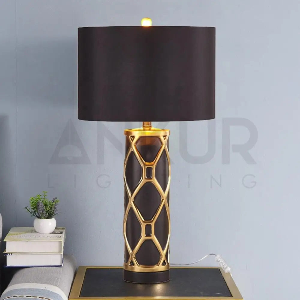 ROWAN MODERN GOLDEN STRIPES CERAMIC TABLE LAMP BEDSIDE LAMP - Ankur Lighting