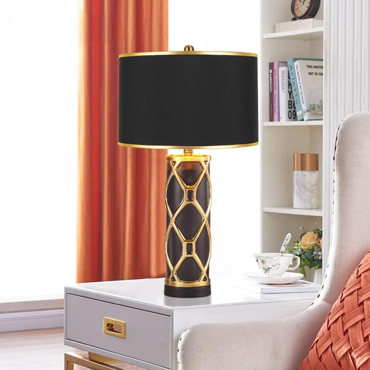 ROWAN MODERN GOLDEN STRIPES CERAMIC TABLE LAMP BEDSIDE LAMP - Ankur Lighting