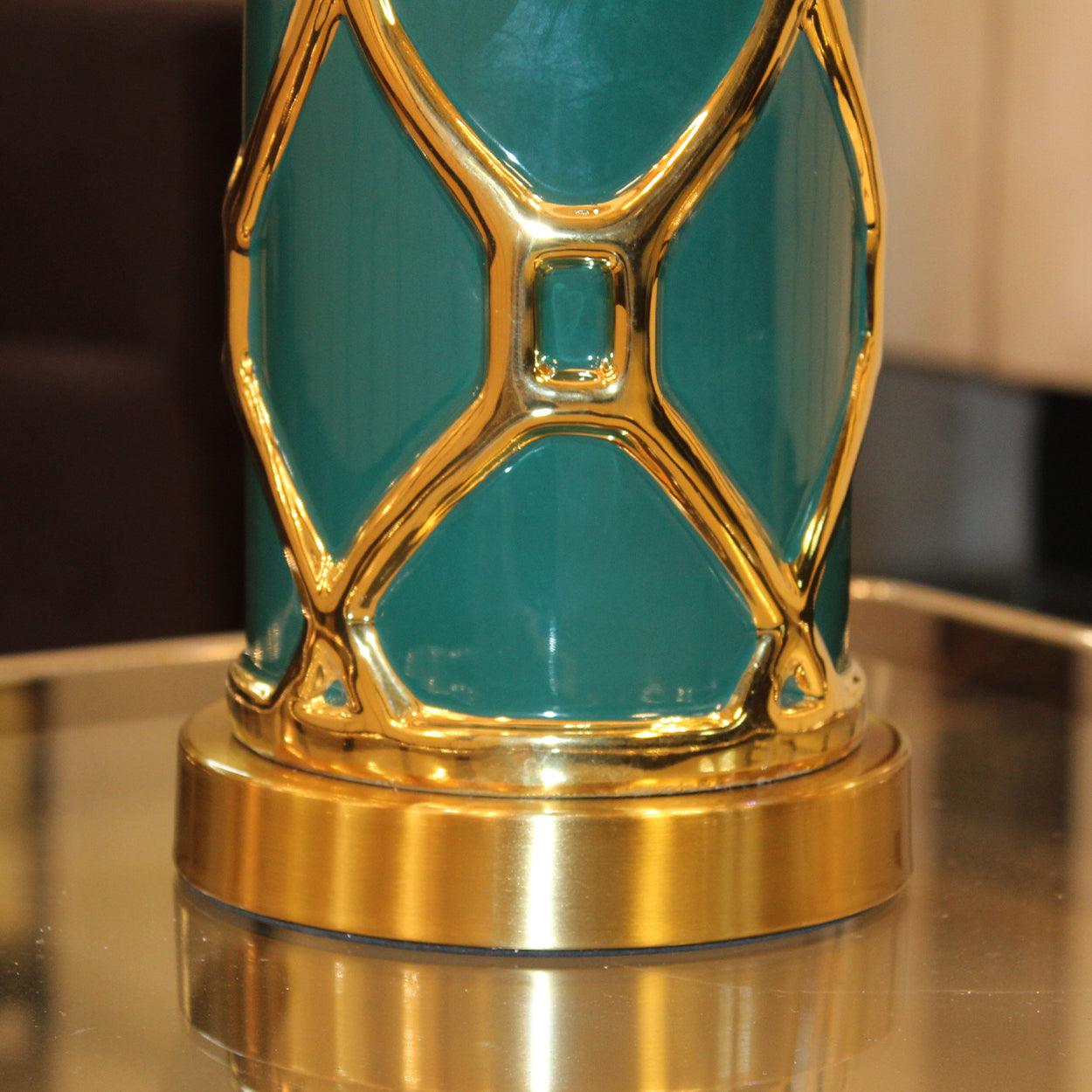 ROWAN MODERN GOLDEN STRIPES CERAMIC TABLE LAMP BEDSIDE LAMP - Ankur Lighting