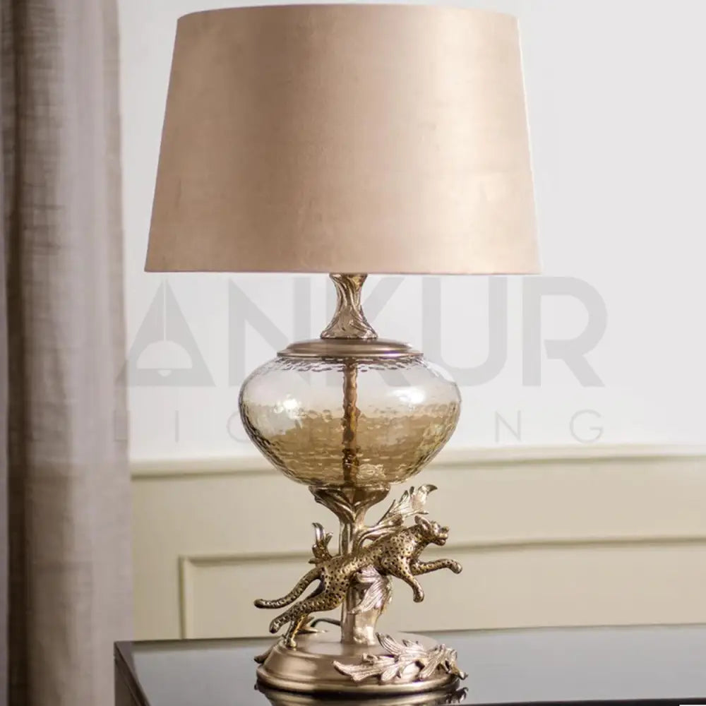 RUNNING LEOPARD HAND MADE METAL AND GLASS TABLE LAMP - Ankur Lighting