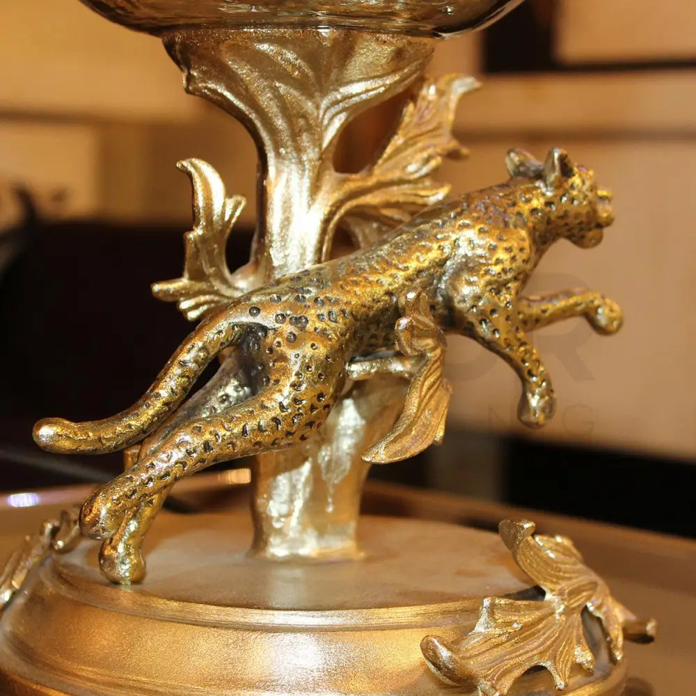 RUNNING LEOPARD HAND MADE METAL AND GLASS TABLE LAMP - Ankur Lighting