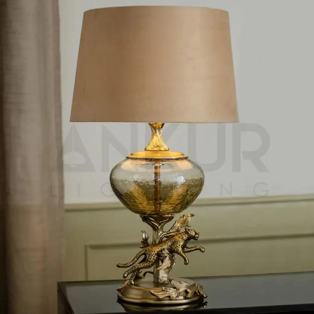 RUNNING LEOPARD HAND MADE METAL AND GLASS TABLE LAMP - Ankur Lighting