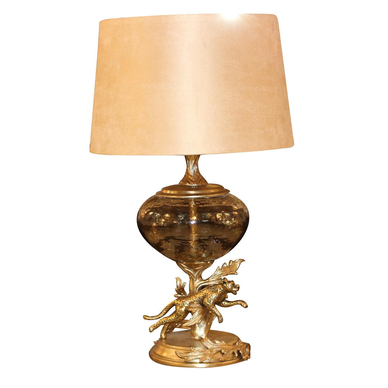 RUNNING LEOPARD HAND MADE METAL AND GLASS TABLE LAMP - Ankur Lighting