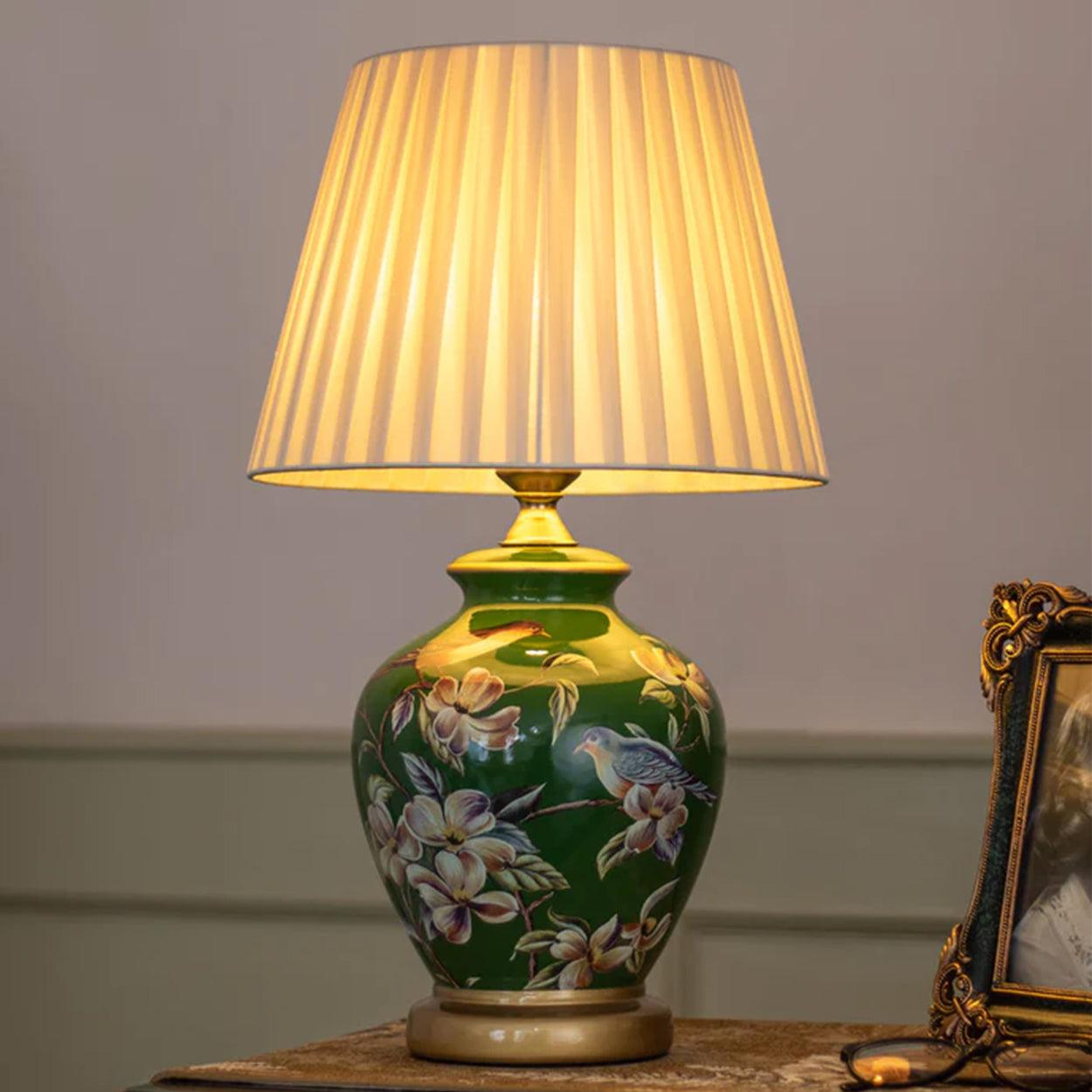 SONGBIRD FLORAL PATTERN CERAMIC TABLE LAMP - Ankur Lighting