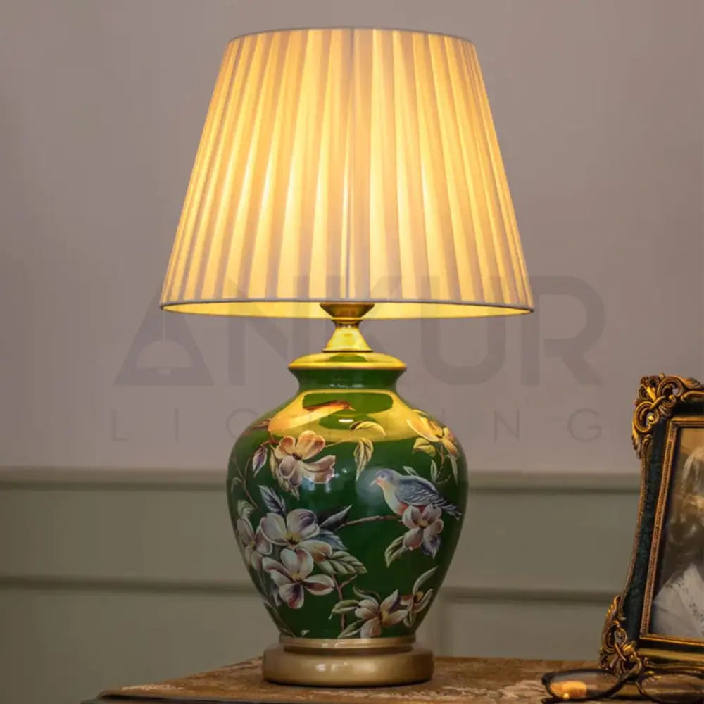 SONGBIRD FLORAL PATTERN CERAMIC TABLE LAMP - Ankur Lighting