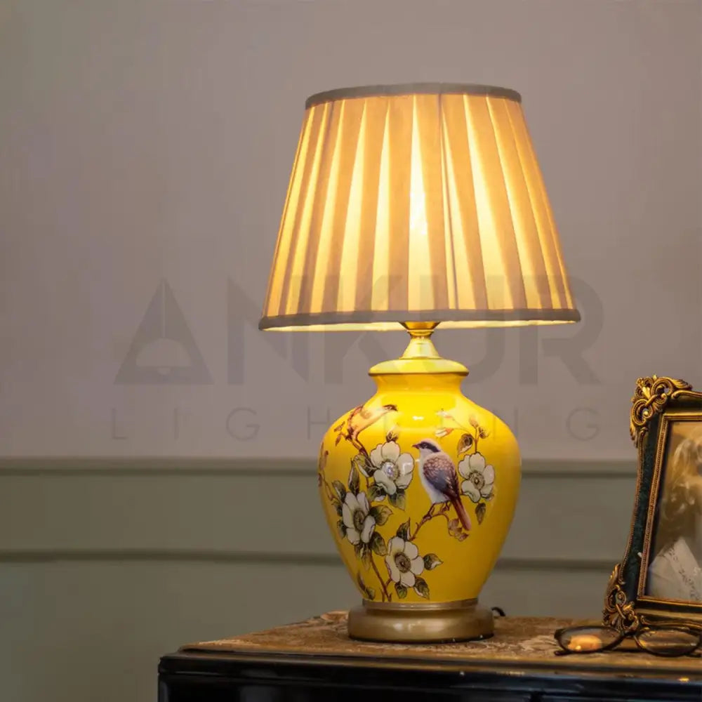 SONGBIRD FLORAL PATTERN CERAMIC TABLE LAMP - Ankur Lighting