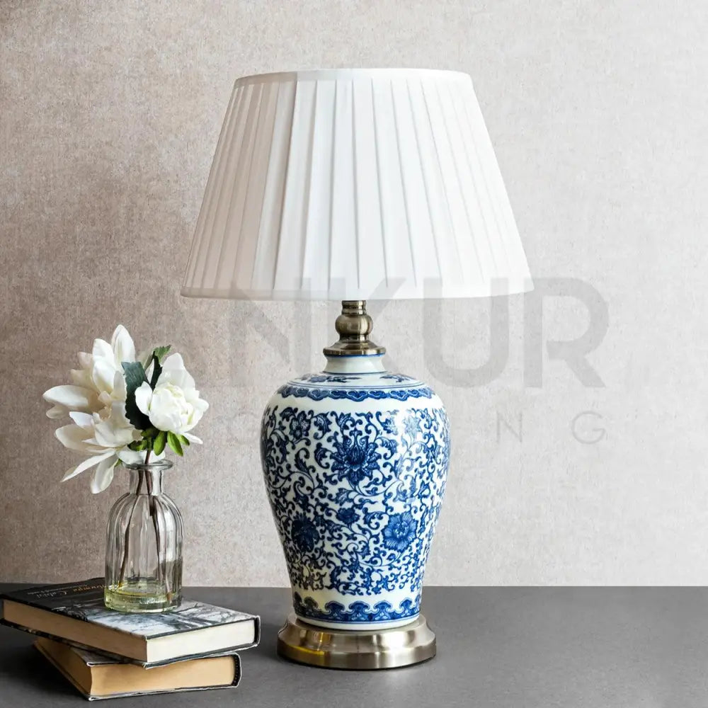 SQUISIT BLUE FLORAL PATTERN CERAMIC TABLE LAMP - Ankur Lighting