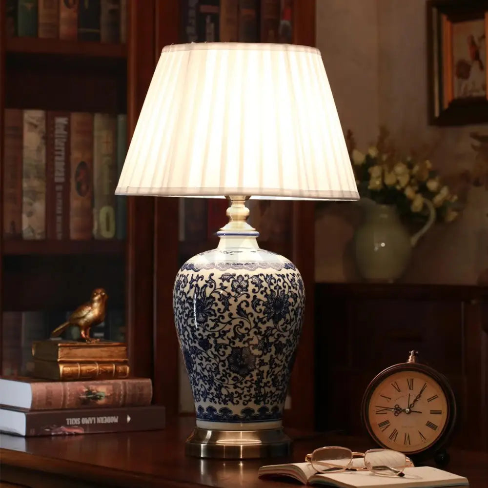 SQUISIT BLUE FLORAL PATTERN CERAMIC TABLE LAMP - Ankur Lighting