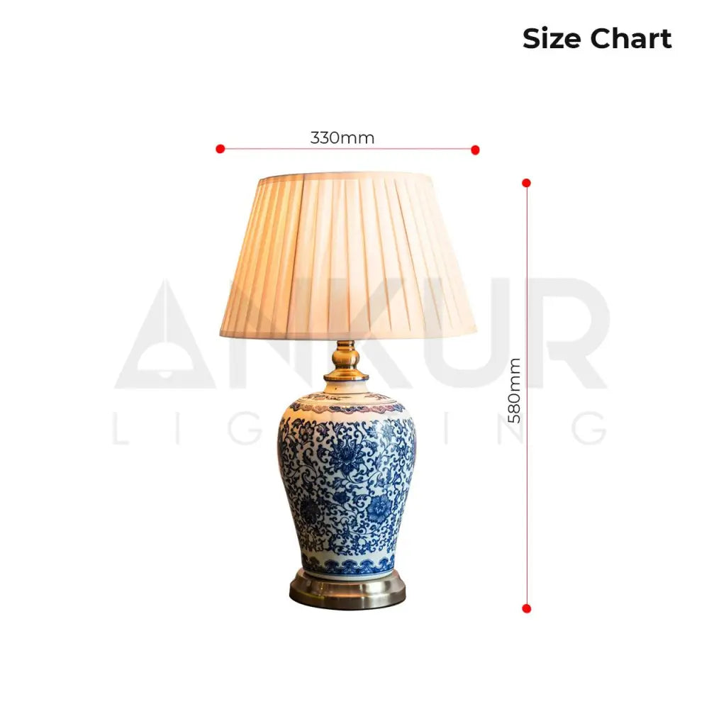 SQUISIT BLUE FLORAL PATTERN CERAMIC TABLE LAMP - Ankur Lighting