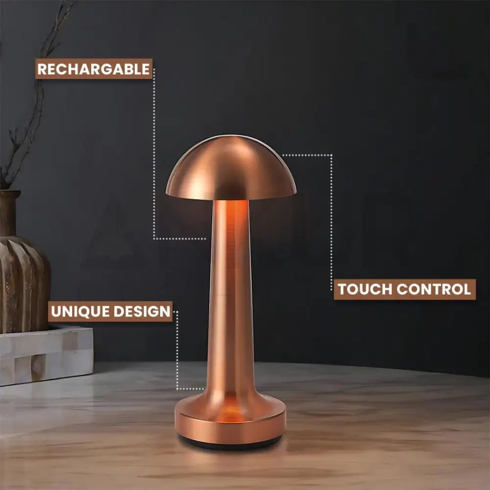 UNPLUGGED MUSHROOM RECHARGABLE TOUCH CONTROL WIRELESS BAR TABLE LAMP