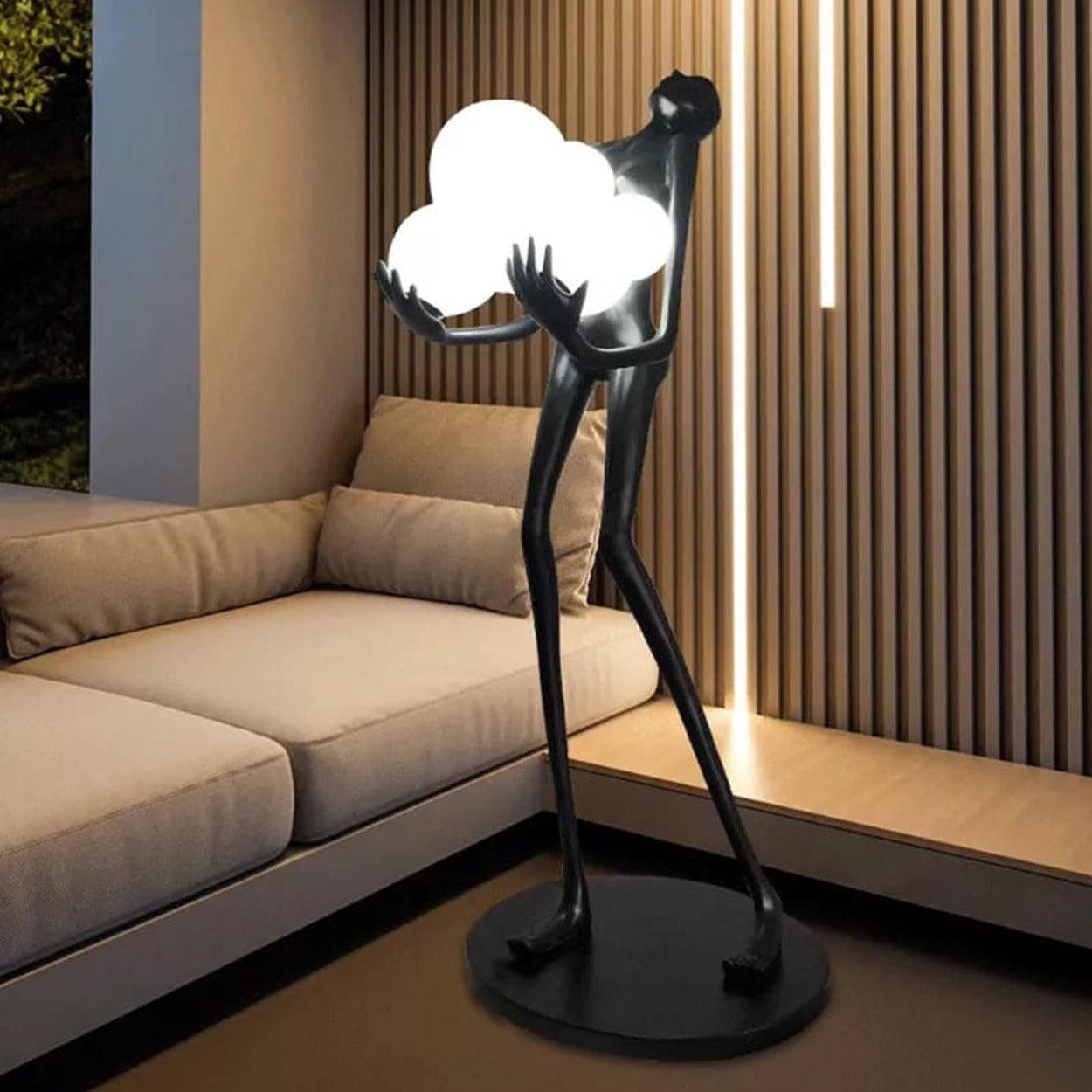 ANKUR BEAUTIFUL BLACK LADY SCULPTURE HOLDING LIGHT GLOBES FLOOR LIGHT - Ankur Lighting