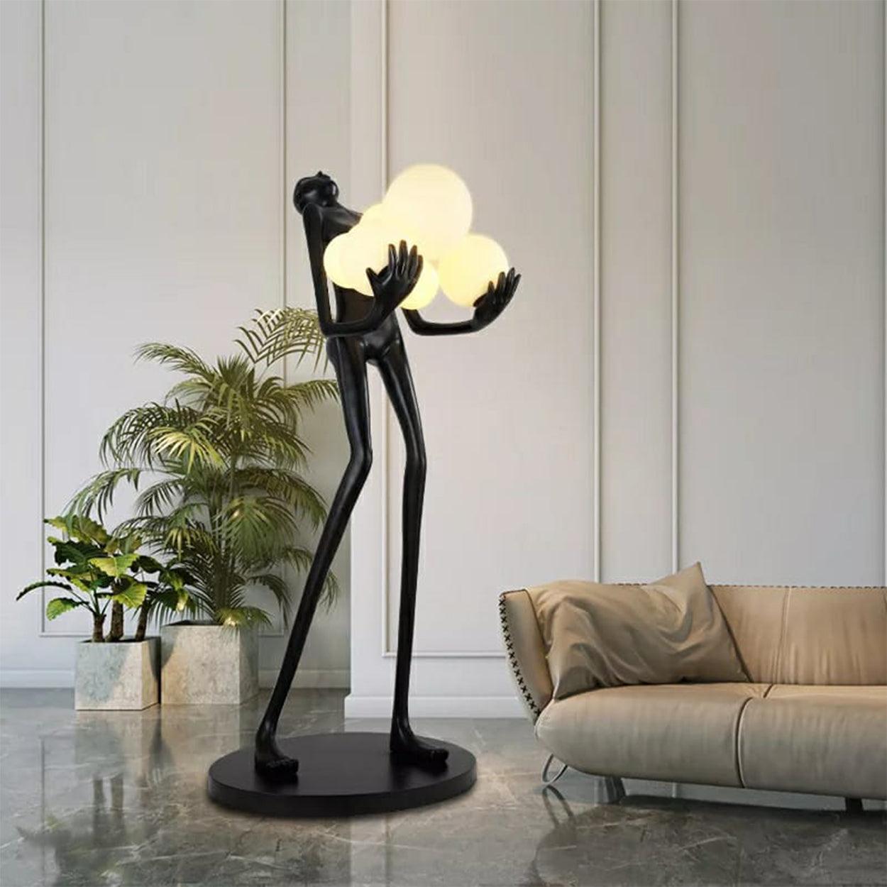 ANKUR BEAUTIFUL BLACK LADY SCULPTURE HOLDING LIGHT GLOBES FLOOR LIGHT - Ankur Lighting