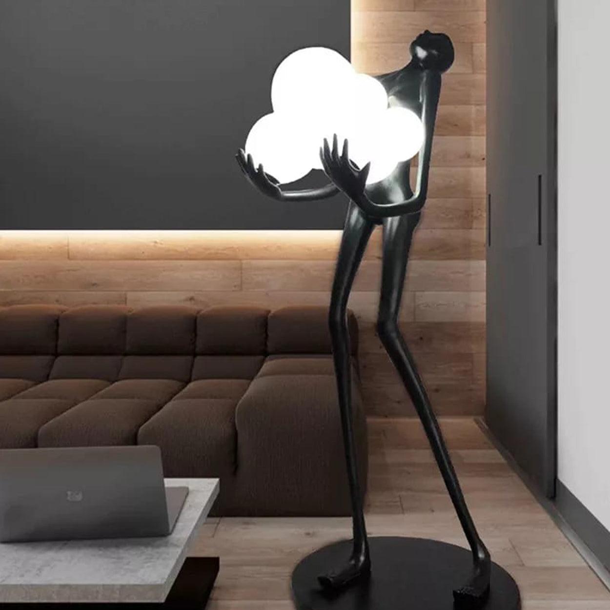 ANKUR BEAUTIFUL BLACK LADY SCULPTURE HOLDING LIGHT GLOBES FLOOR LIGHT - Ankur Lighting