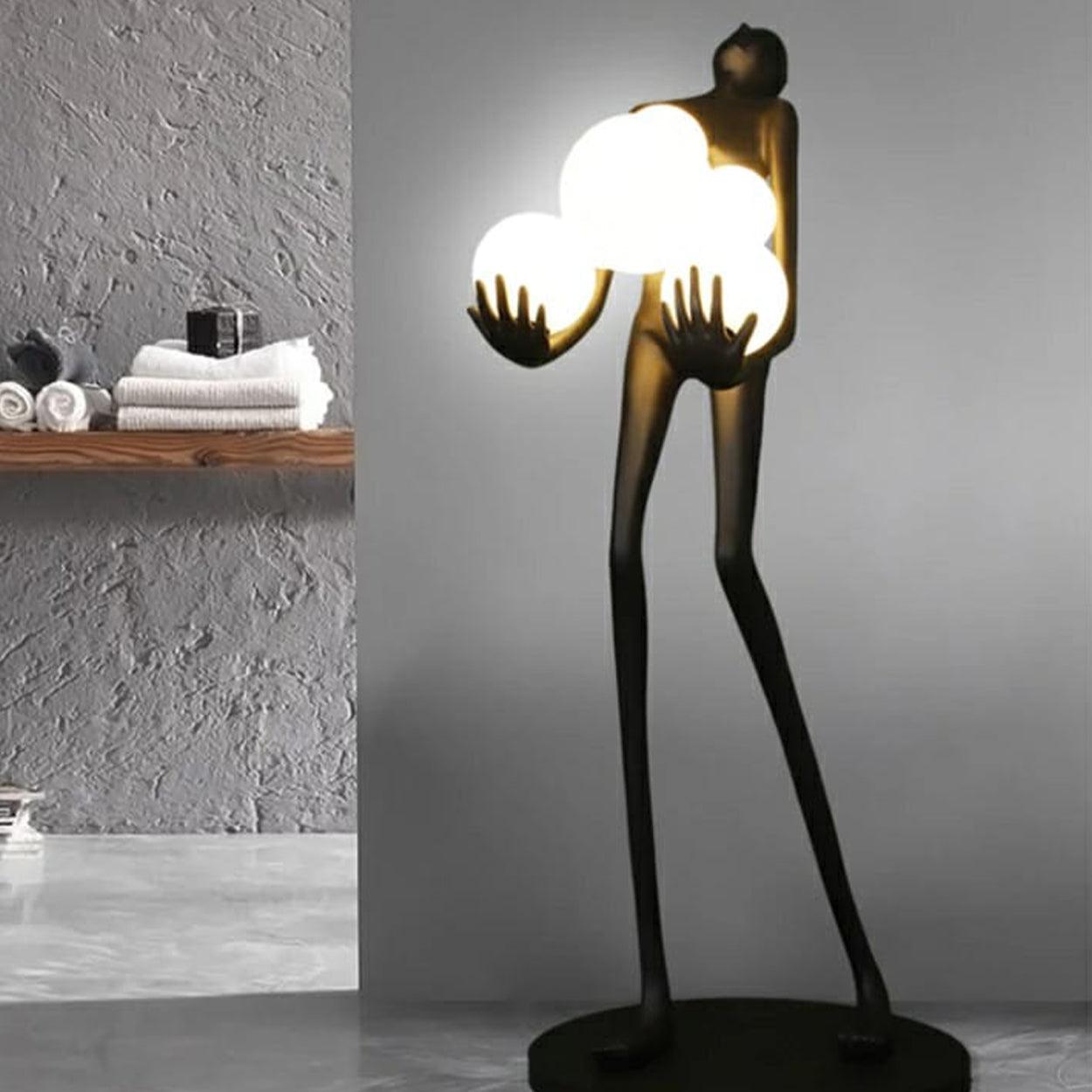 ANKUR BEAUTIFUL BLACK LADY SCULPTURE HOLDING LIGHT GLOBES FLOOR LIGHT - Ankur Lighting