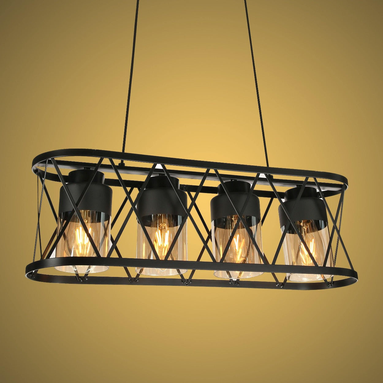 ANKUR BRONX 4 LIGHT RECTANGLE METAL CAGE CHANDELIER - Ankur Lighting