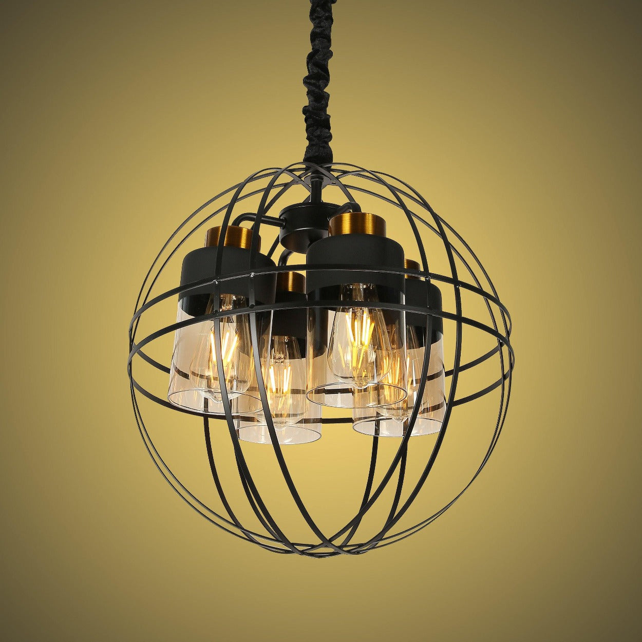 ANKUR BROOKLYN 4 LIGHT BLACK METAL SPHERE CAGE CHANDELIER - Ankur Lighting