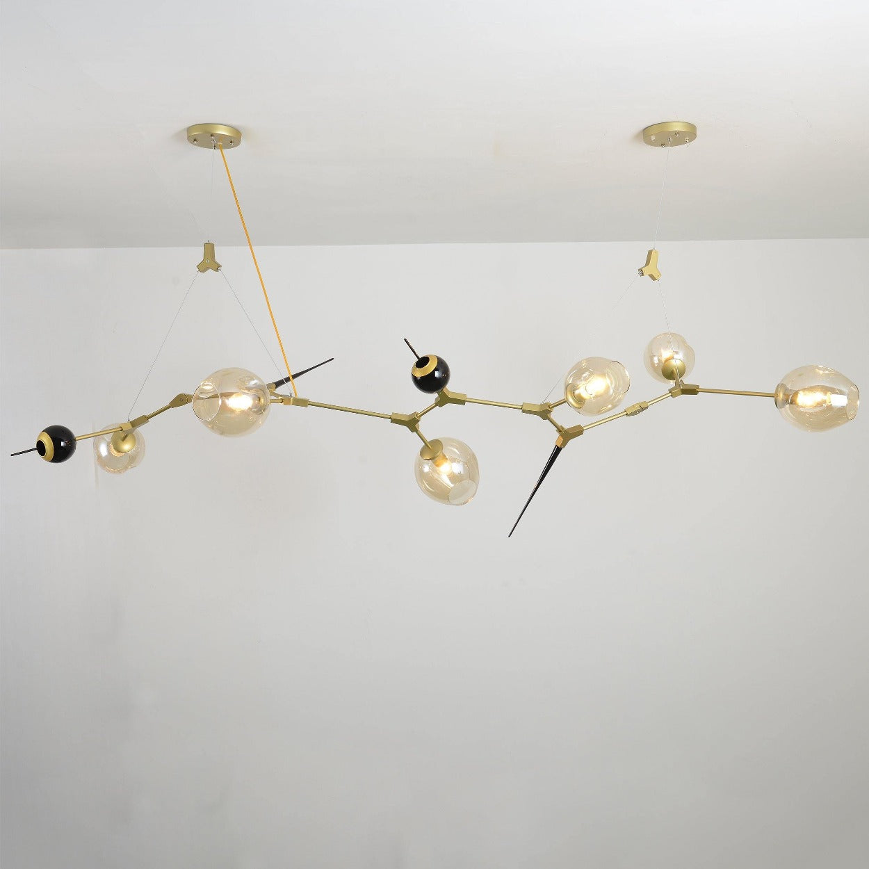 ANKUR BURST 6 LIGHT MODERN CONTEMPORARY GOLDEN CHANDELIER WITH AMBER/CHAMPAGNE GLASSES - Ankur Lighting