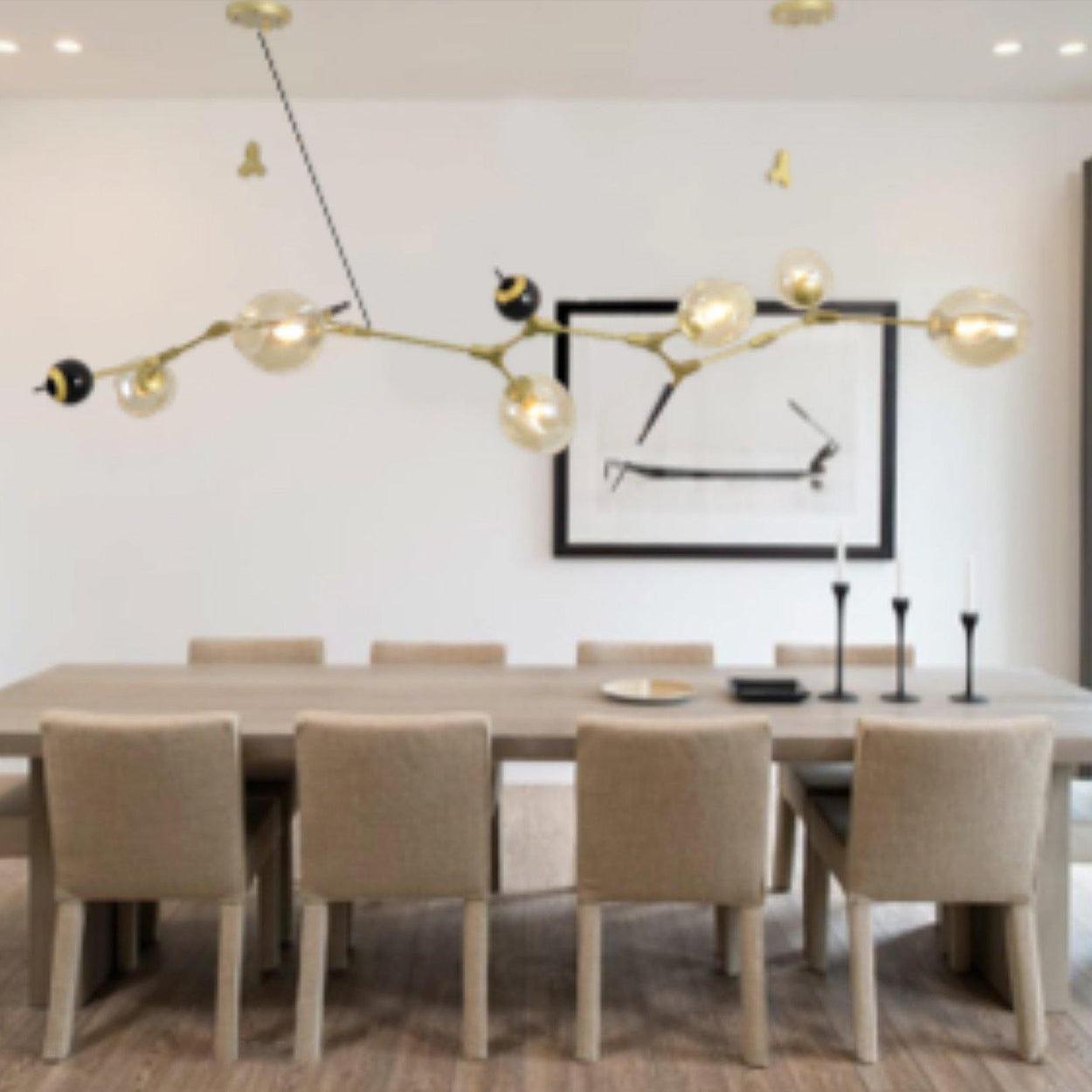 ANKUR BURST 6 LIGHT MODERN CONTEMPORARY GOLDEN CHANDELIER WITH AMBER/CHAMPAGNE GLASSES - Ankur Lighting