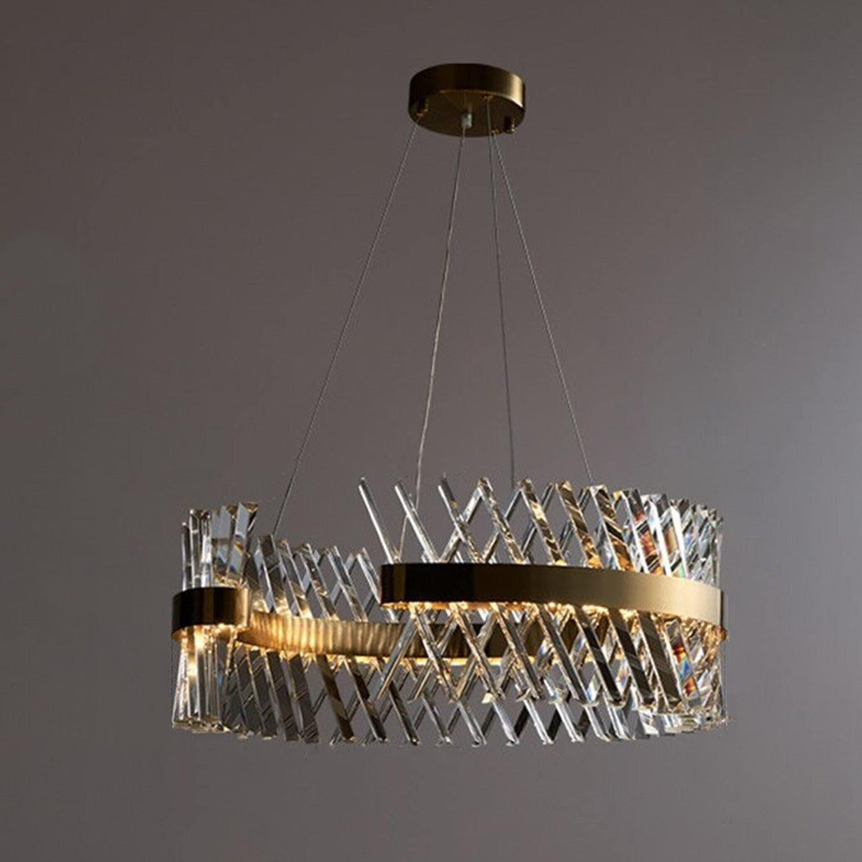 ANKUR CRISS CROSS THREEQ ROUND CONTEMPORARY CRYSTAL CHANDELIER - Ankur Lighting