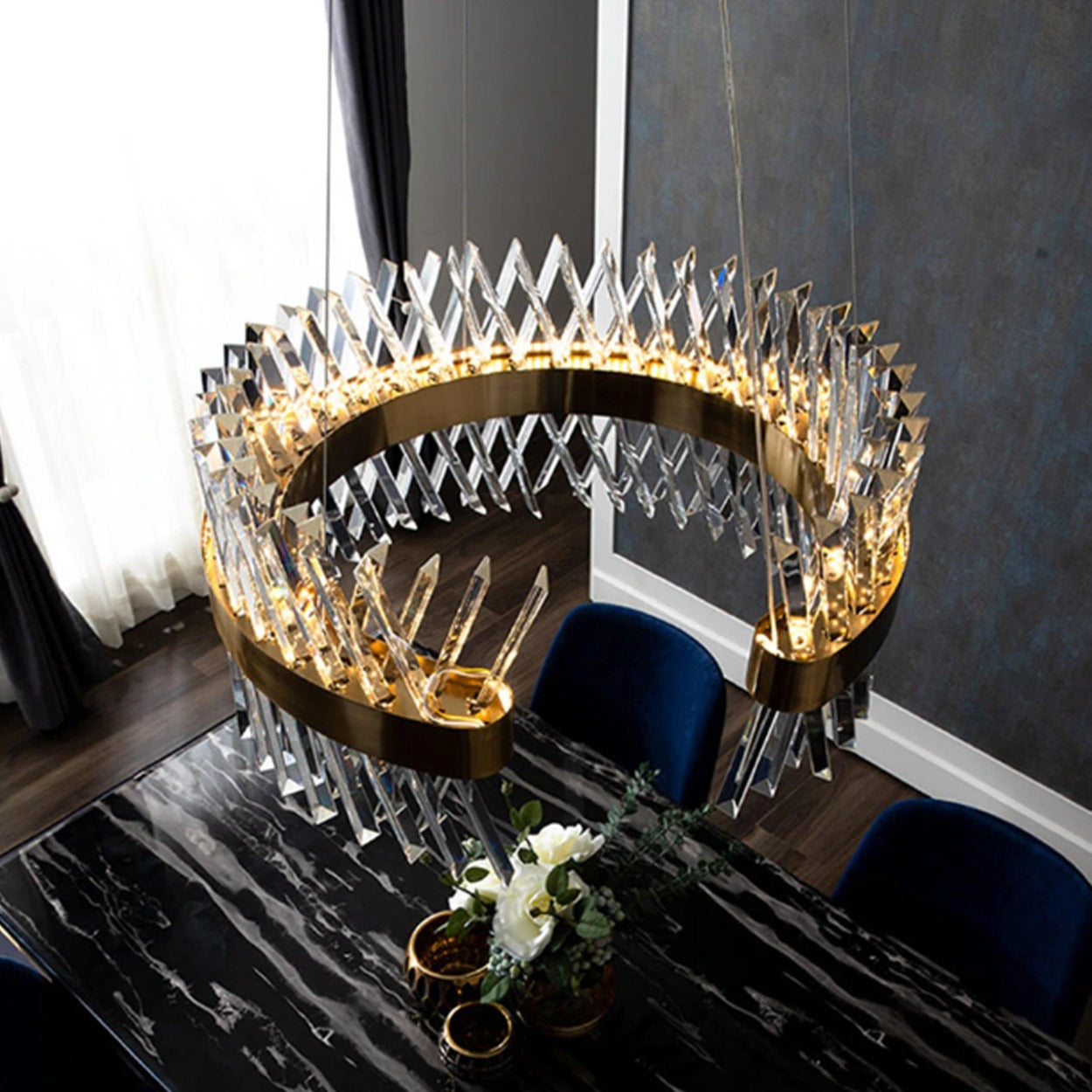 ANKUR CRISS CROSS THREEQ ROUND CONTEMPORARY CRYSTAL CHANDELIER - Ankur Lighting