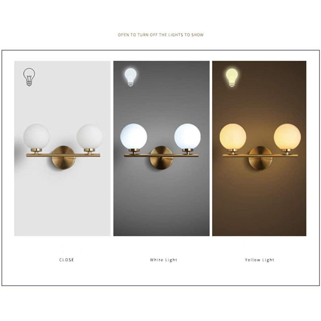 ANKUR DALTON CONTEMPORARY TWIN GLOBE LIGHT MILKY WHITE GLOBE GLASS SHADE WALL LIGHT VANITY LIGHT IN GOLD - Ankur Lighting