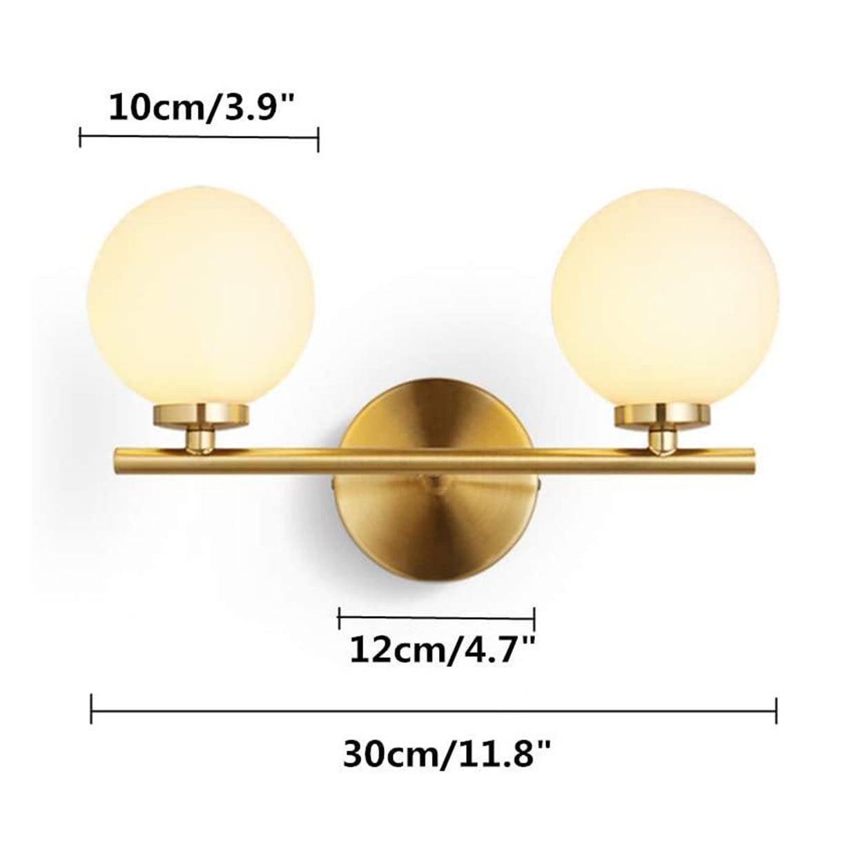 ANKUR DALTON CONTEMPORARY TWIN GLOBE LIGHT MILKY WHITE GLOBE GLASS SHADE WALL LIGHT VANITY LIGHT IN GOLD - Ankur Lighting