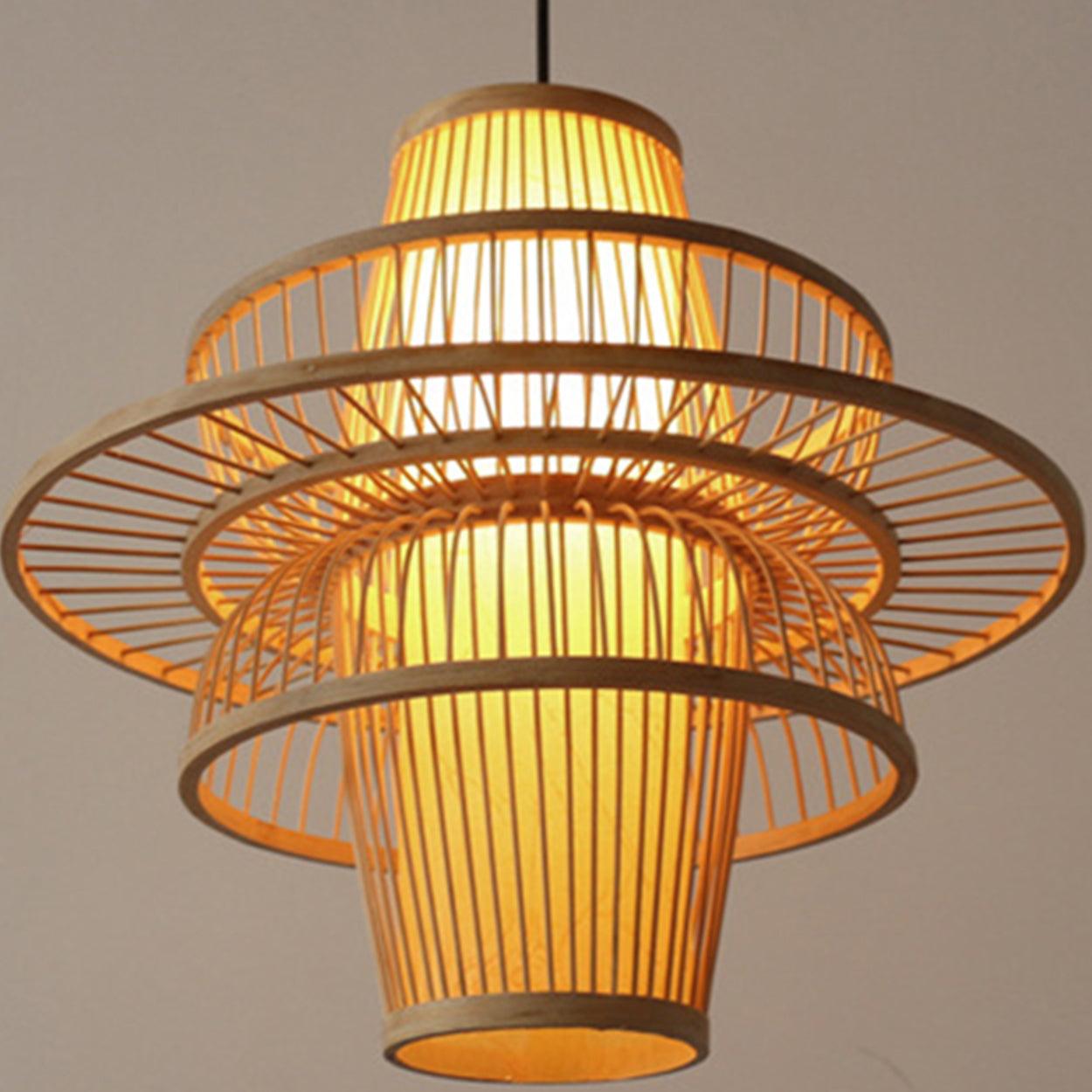 ANKUR ECLAIR NATURAL CANE AND FABRIC PENDANT LIGHT - Ankur Lighting