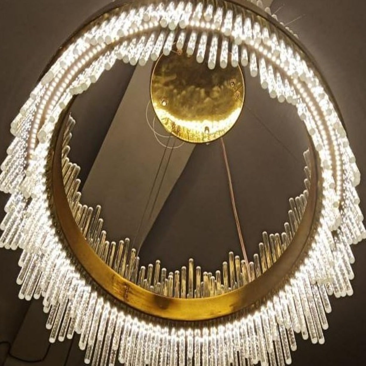 ANKUR GLASS PENCIL ROUND GOLD LED HANGING CHANDELIER - Ankur Lighting