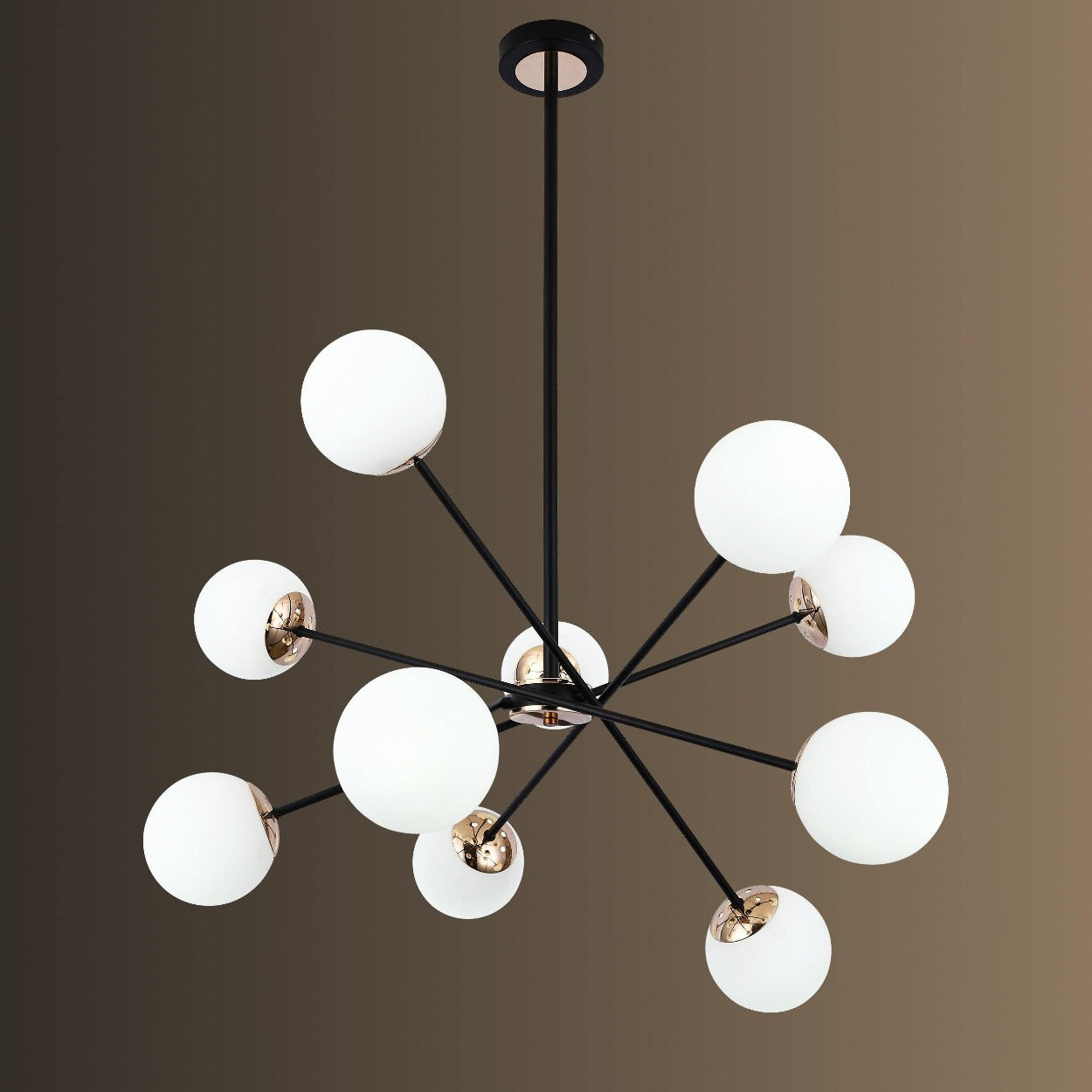 ANKUR HYDRON 10 LIGHT METAL AND MILKY GLOBE CHANDELIER - Ankur Lighting