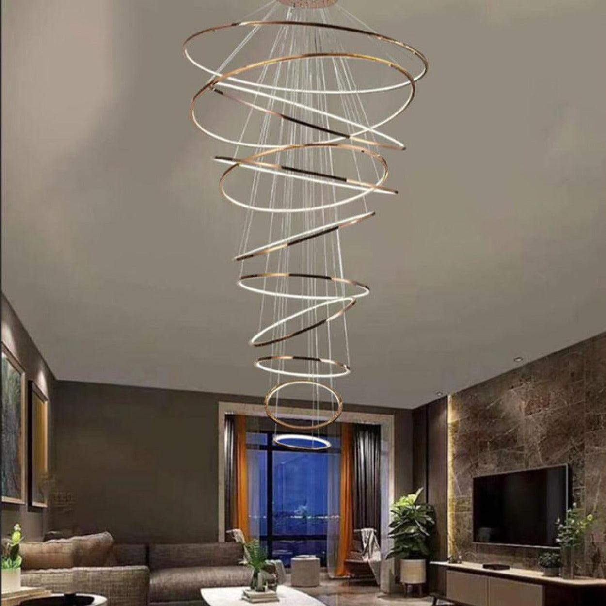 ANKUR INTERSTELLER MODERN DOUBLE HEIGHT LED RINGS CHANDELIER - Ankur Lighting