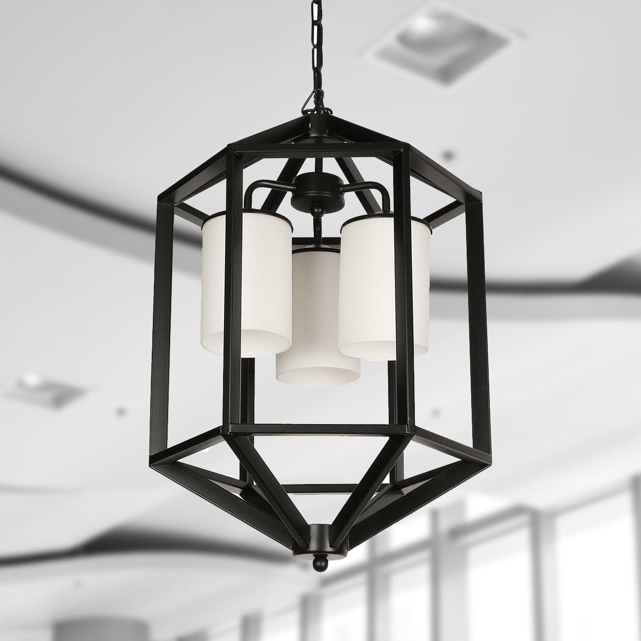 ANKUR MANHATTAN 3 LIGHT BLACK METAL WITH WHITE GLASS CHANDELIER - Ankur Lighting