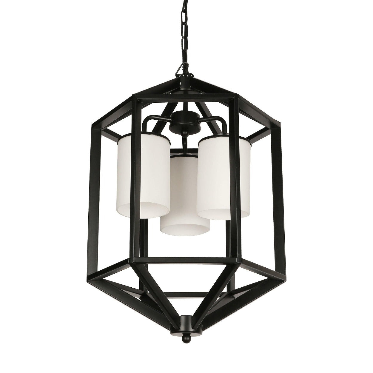ANKUR MANHATTAN 3 LIGHT BLACK METAL WITH WHITE GLASS CHANDELIER - Ankur Lighting